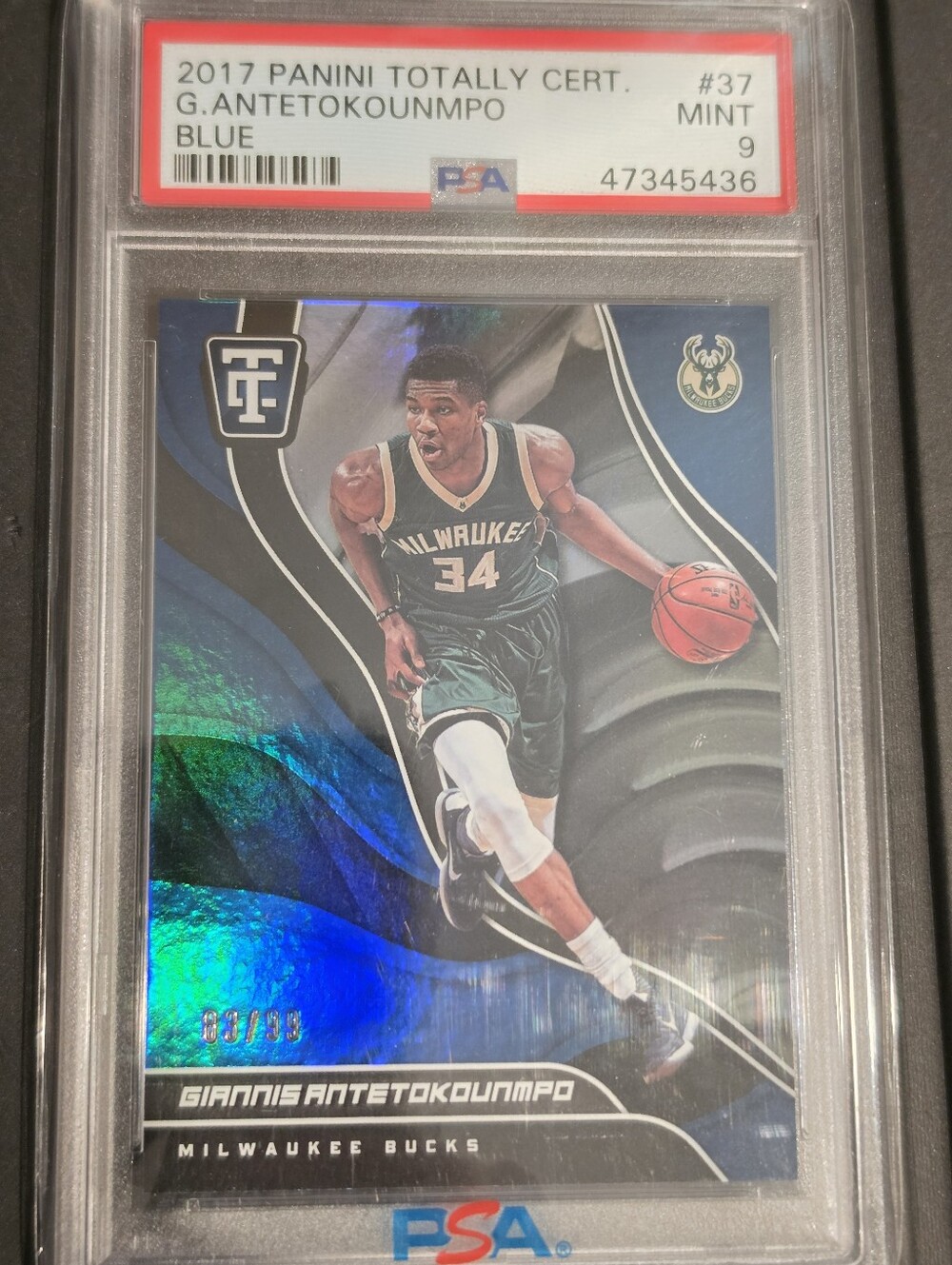 2017 Panini Totally Certified Blue Giannis Antetokoumpo #83 of 99 PSA 9
